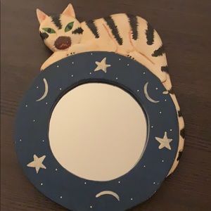 Hand painted cat, moon and stars mirror